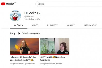 Szkoła ma kanał na YouTube - HillocksTV